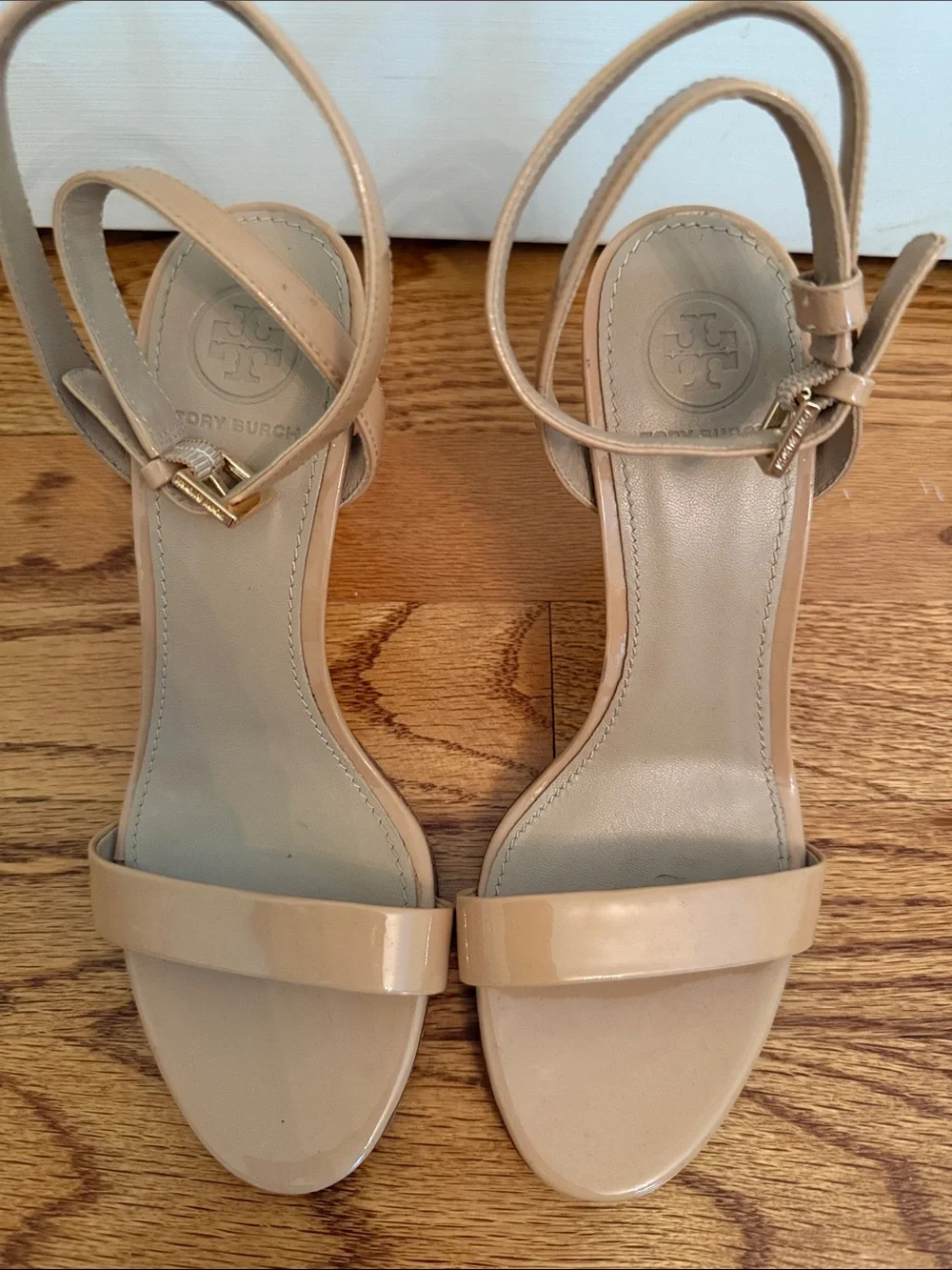 Tory Burch Nude Patent Leather Ankle-Strap Heels